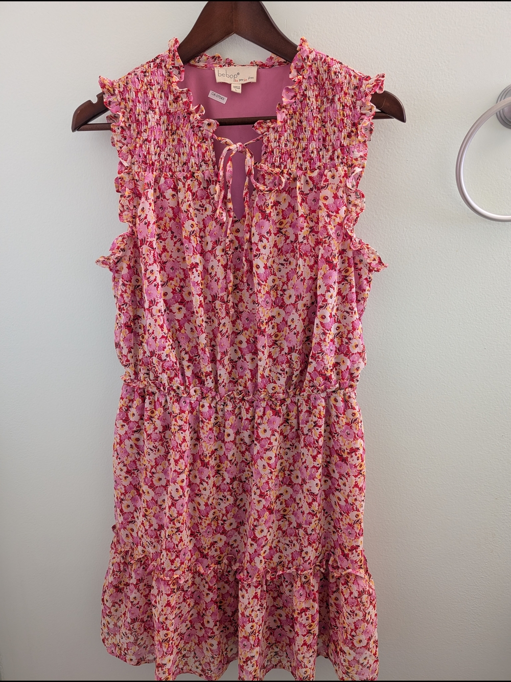 BeBop Pink Floral Ruffled Sleeveless Dress